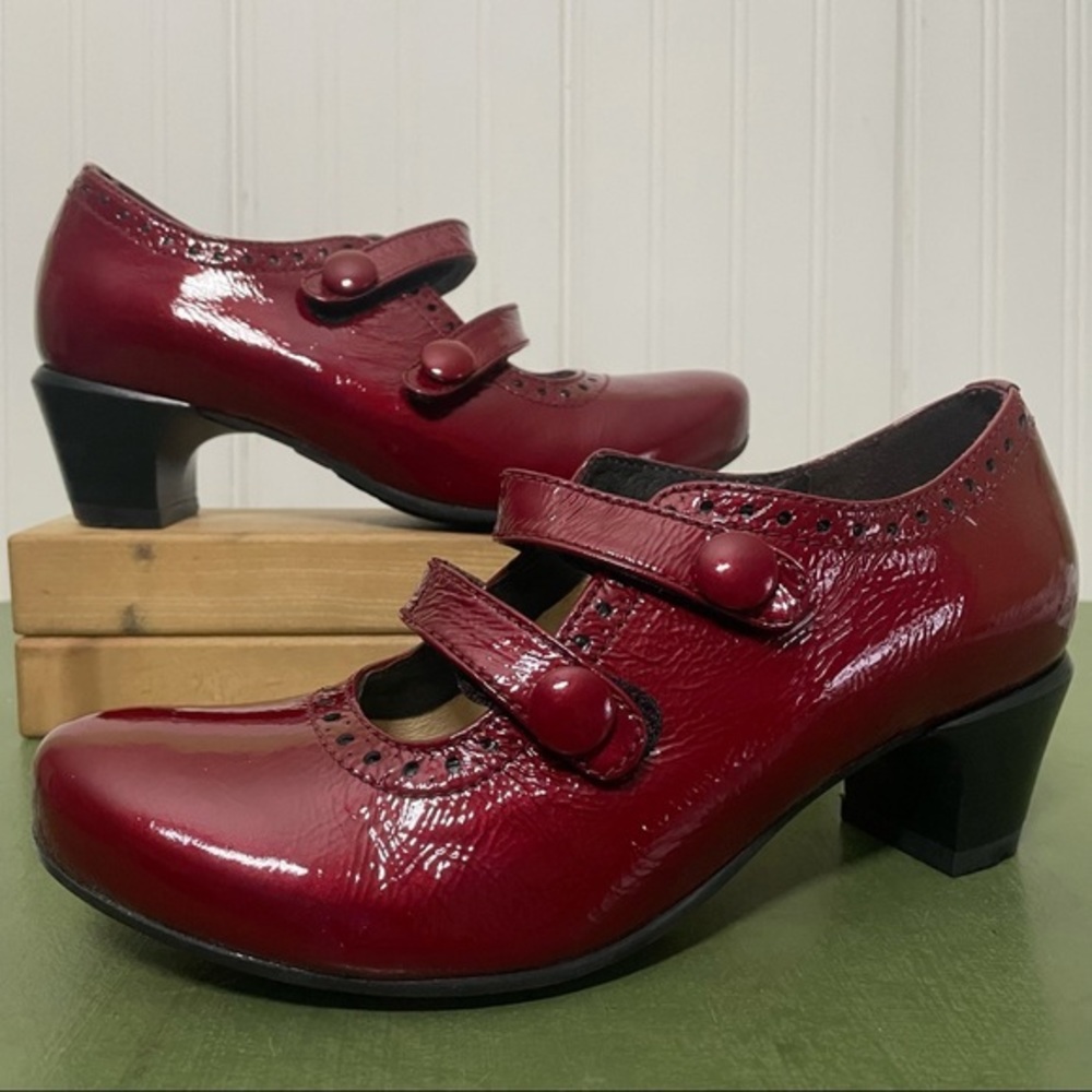 Wolky Burgundy Patent Leather Mary Jane Ankle Boots